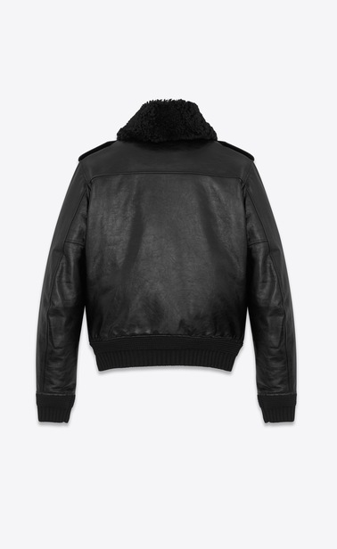 SAINT LAURENT Leather jacket Man bomber jacket with pins in black leather and shearling b_V4